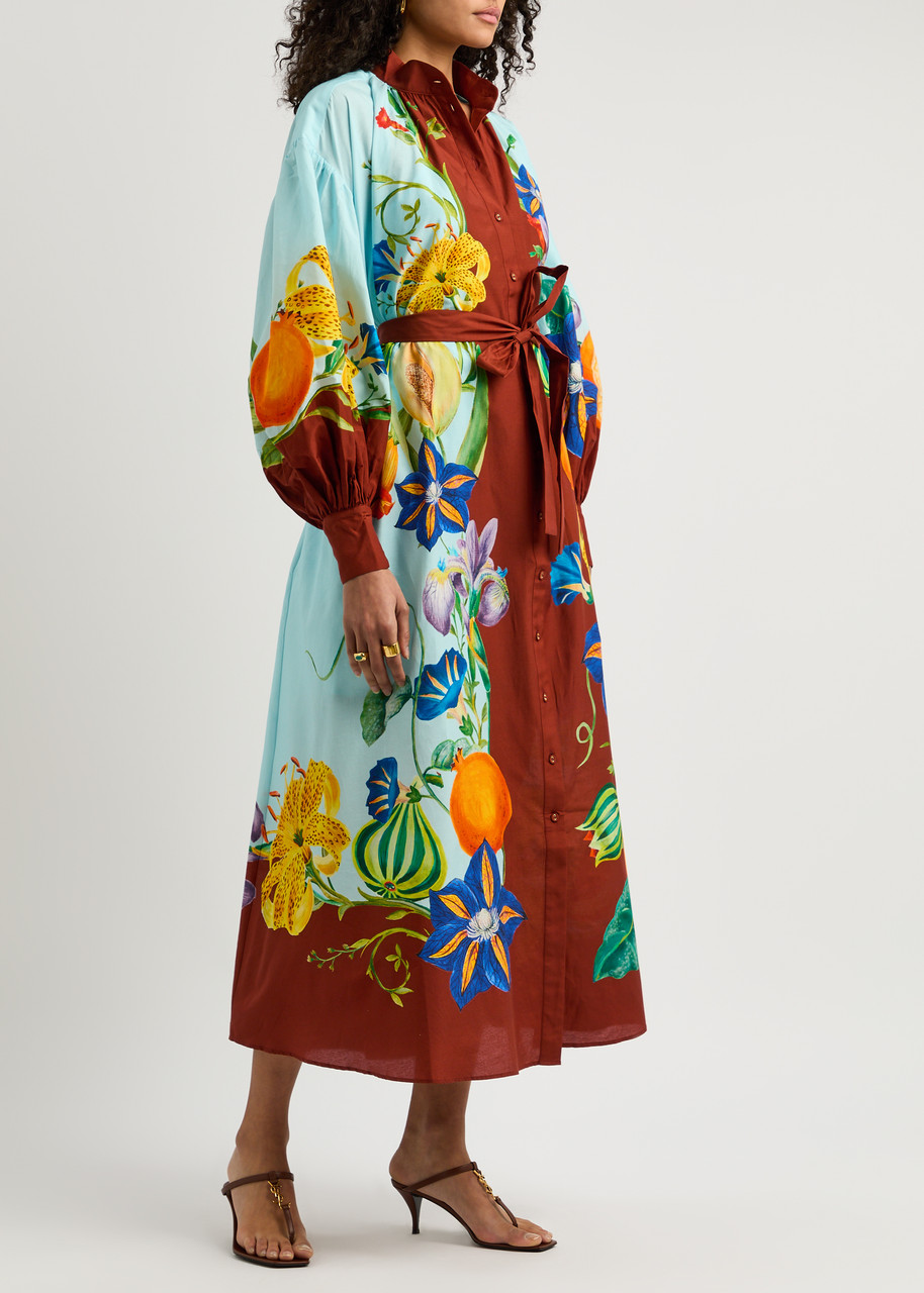 Alemais Dahlia Printed Cotton-blend Midi Shirt Dress In Multicoloured