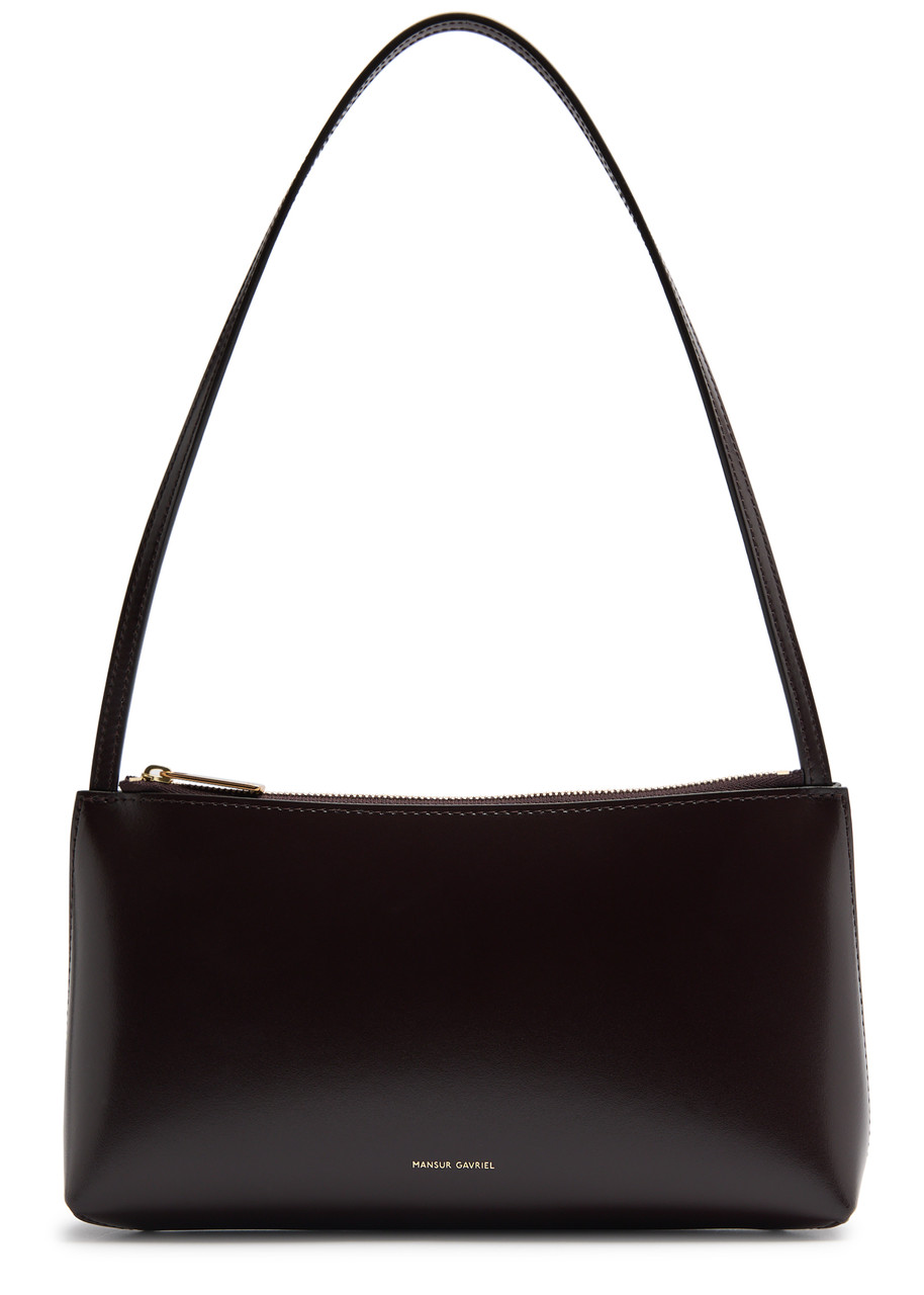 Mansur Gavriel Gaia Glossed Leather Shoulder Bag In Brown