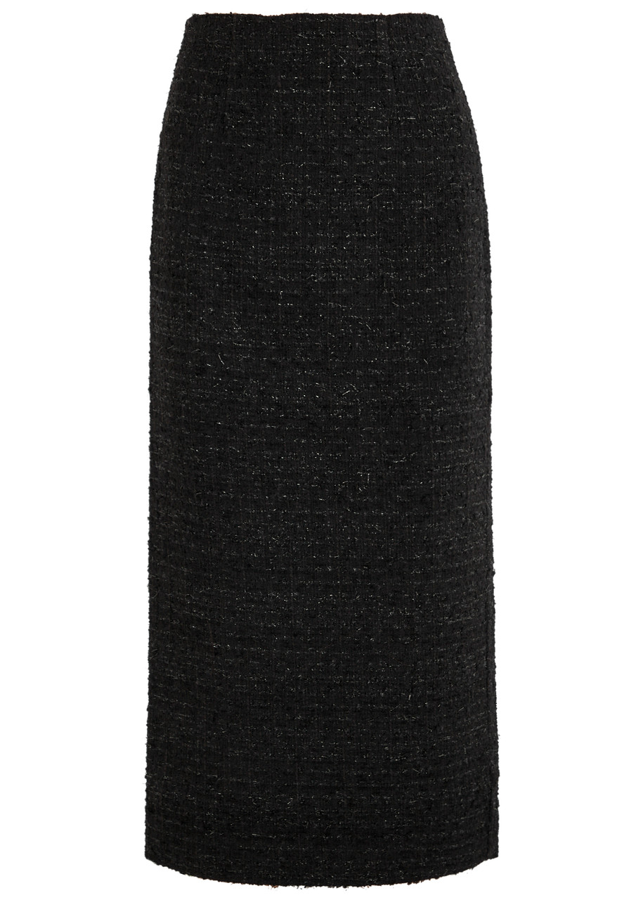 Roland Mouret Metallic Tweed Midi Skirt In Black