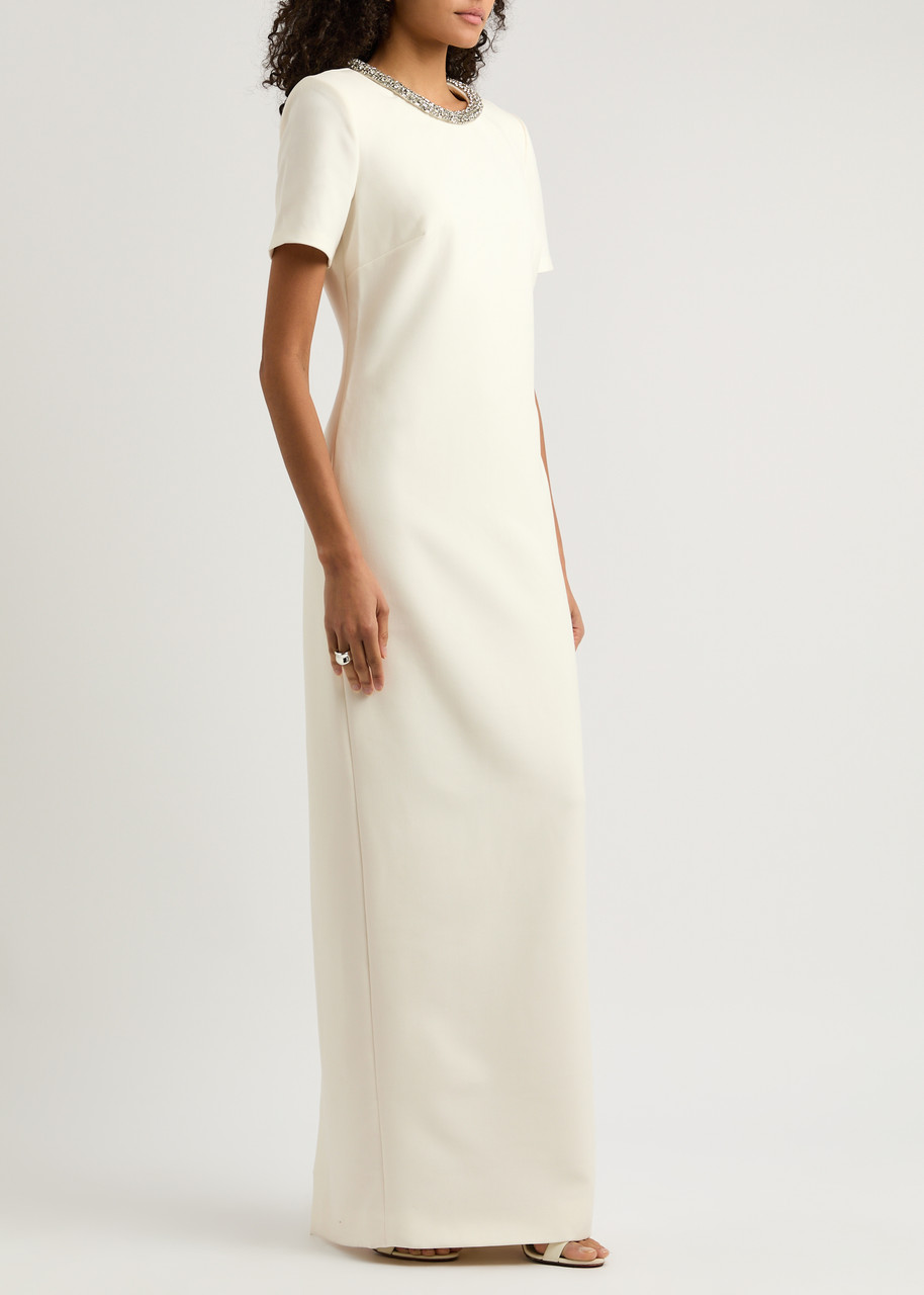 Roland Mouret Crystal-embellished Crepe Maxi Dress In Cream