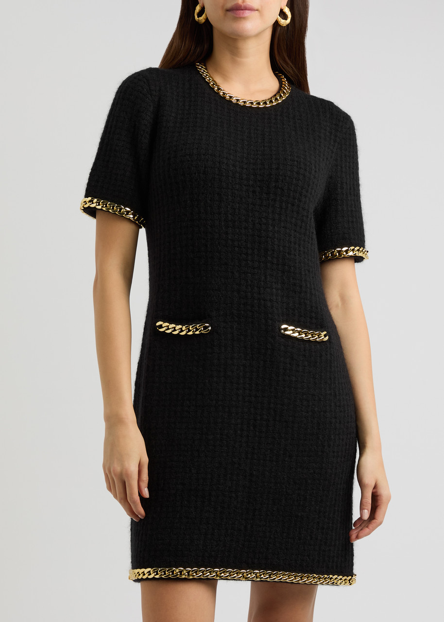 Tory Burch Chain-trimmed Wool-blend Dress In Black