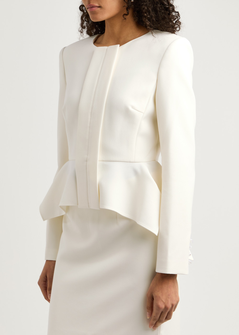 Roland Mouret Peplum Crepe Jacket In Cream