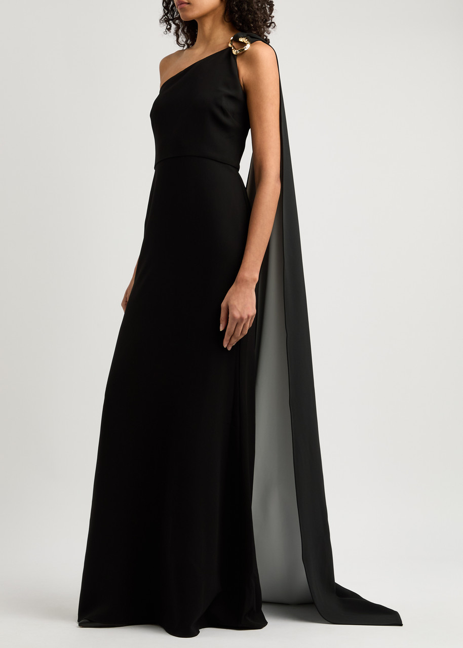 Roland Mouret Draped One-shoulder Crepe Gown In Black And White