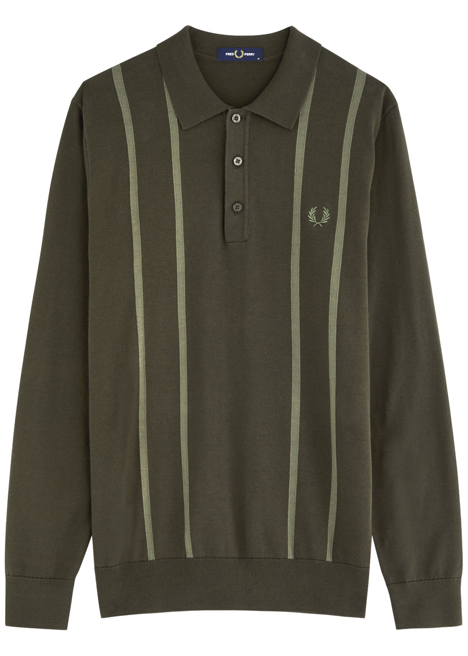 Fred Perry Logo Striped-intarsia Cotton Jumper - Green - S