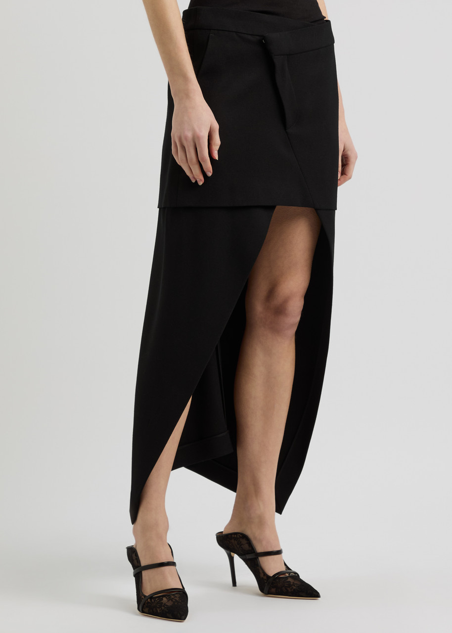 Alexander Mcqueen Layered-effect Wool Midi Skirt In Black