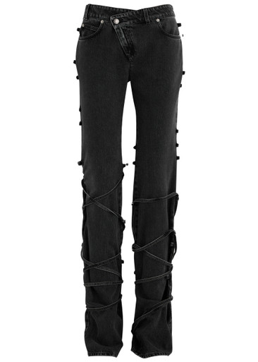 デニム・ジーパン ALEXANDER MCQUEEN Women Straight Pants 804375QMACX1307 Black ALEXANDER MCQUEEN Tie-through straight-leg jeans | Harvey