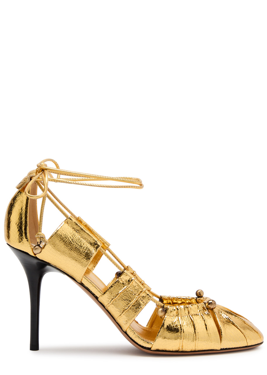 Chloé Chloe Luna 100 Cut-out Metallic-leather Pumps In Gold