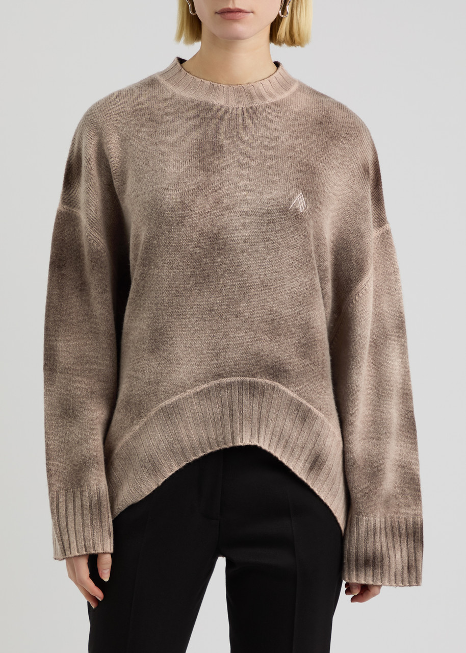 Attico The Logo-embroidered Faded Wool-blend Jumper In Taupe
