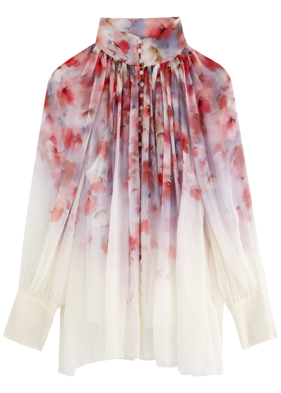Zimmermann Crush Pleated Floral-print Crepon Blouse In Multi Floral