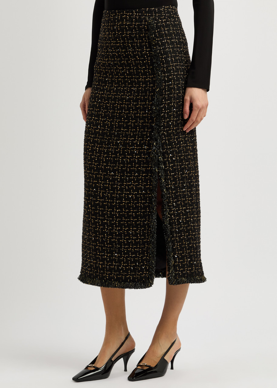 Huishan Zhang Gia Metallic Tweed Midi Skirt In Black