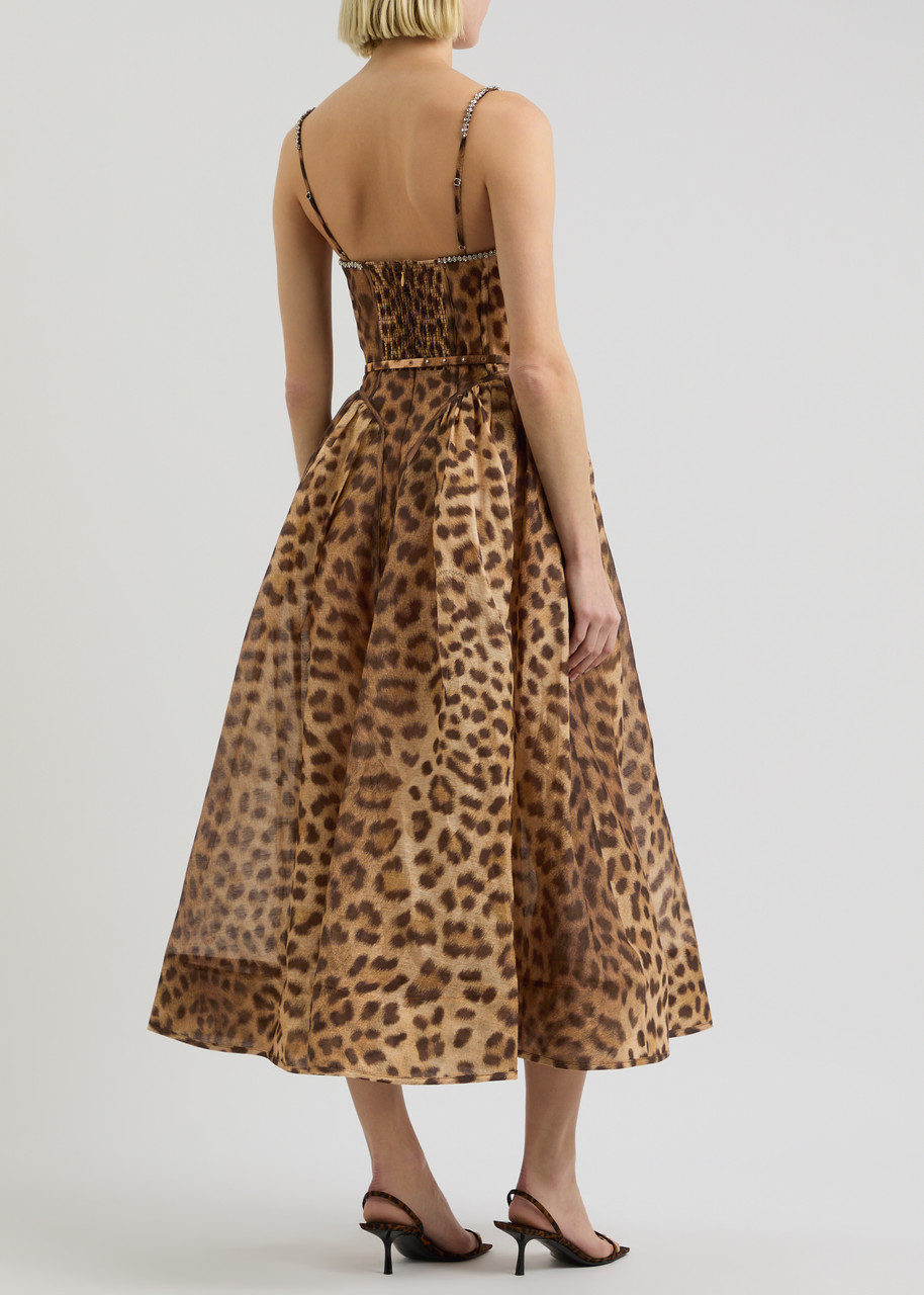  Zimmermann Crush Leopard-print Linen-blend Midi Dress - Multi Animal - 2 (uk 12 / M) 