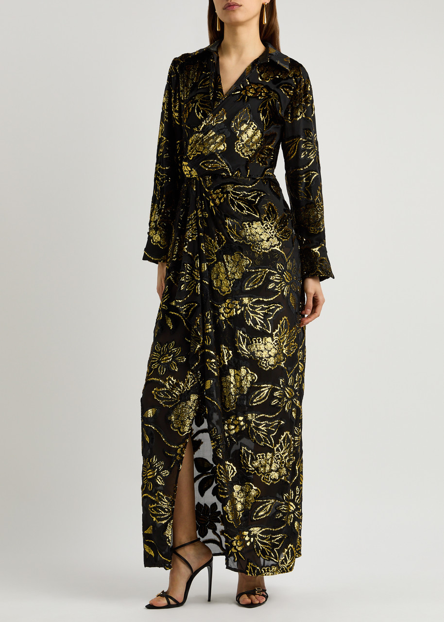 Simkhai Jonathan Marzia Velvet Devoré Maxi Dress In Gold