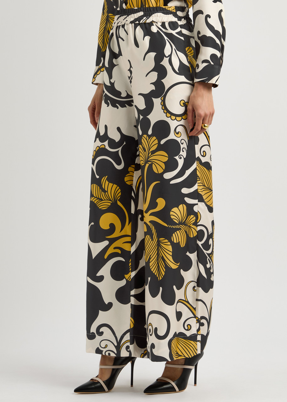 La Doublej La Double J Printed Wide-leg Silk-twill Trousers In Multicoloured