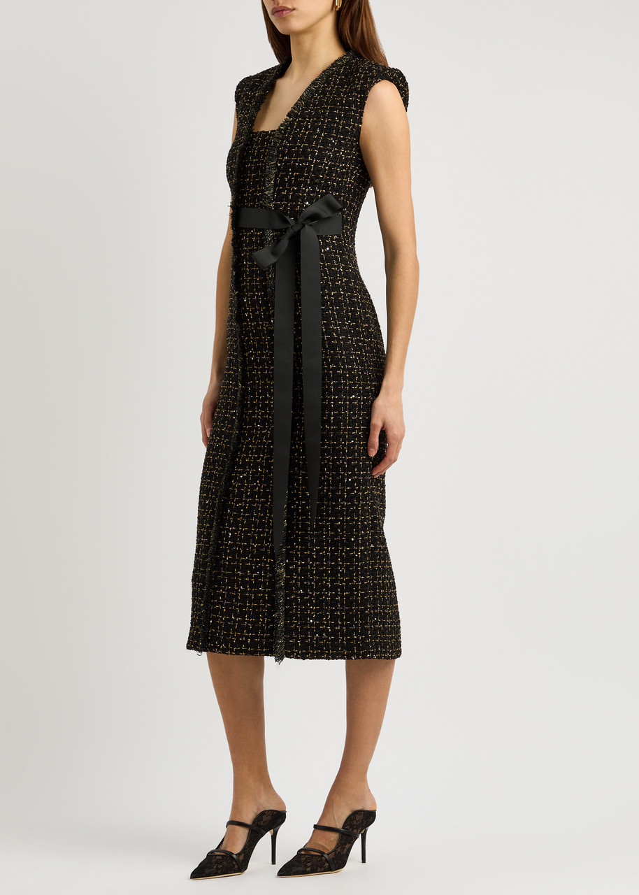 Huishan Zhang Shade Metallic Tweed Midi Dress In Black