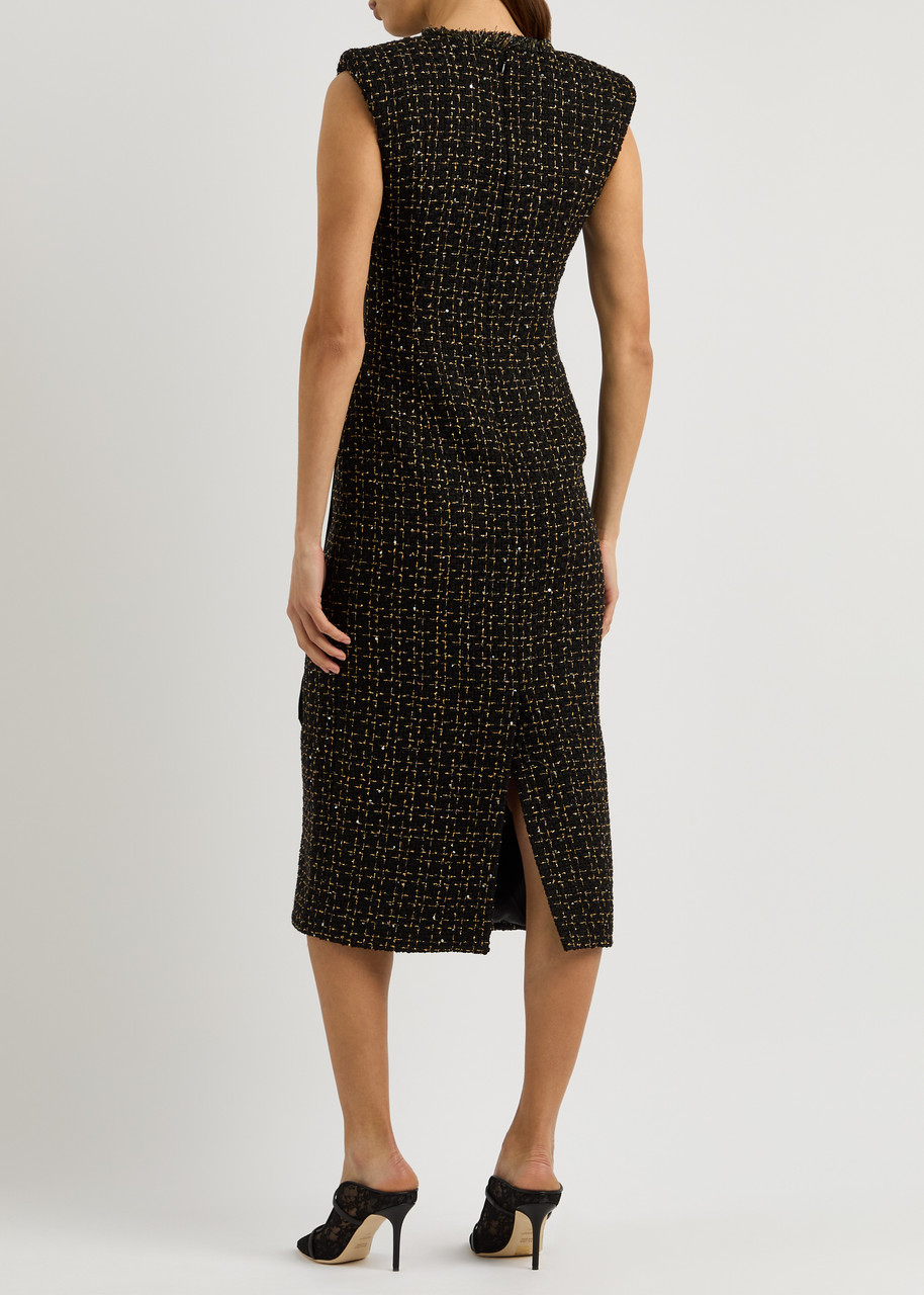 Huishan Zhang Shade Metallic Tweed Midi Dress In Black