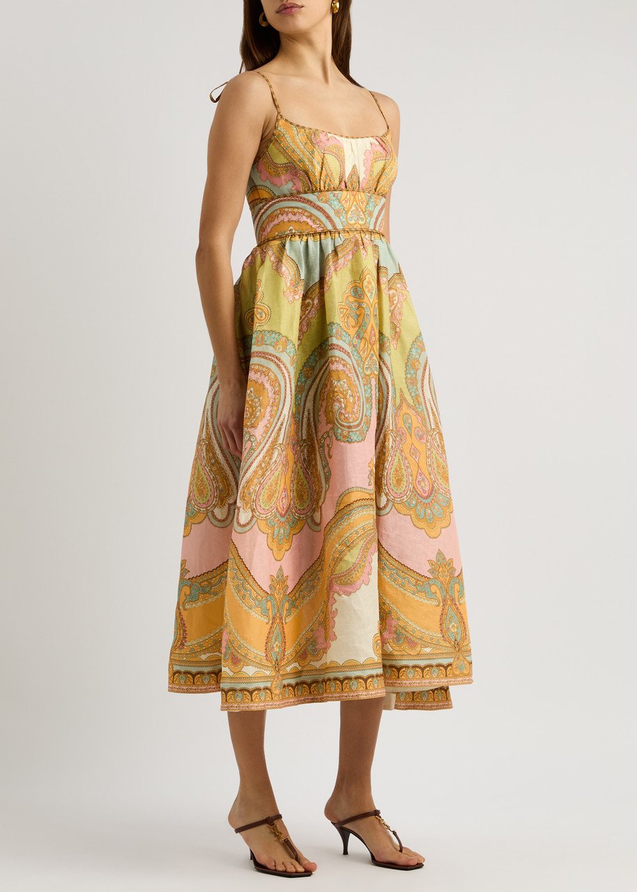  Zimmermann Maxine Printed Linen Maxi Dress - Multi Print - 2 (uk 12 / M) 