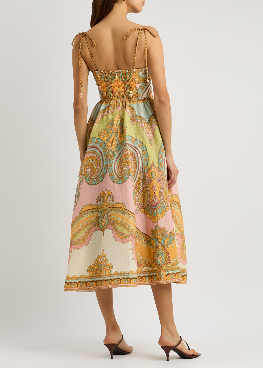  Zimmermann Maxine Printed Linen Maxi Dress - Multi Print - 2 (uk 12 / M) 
