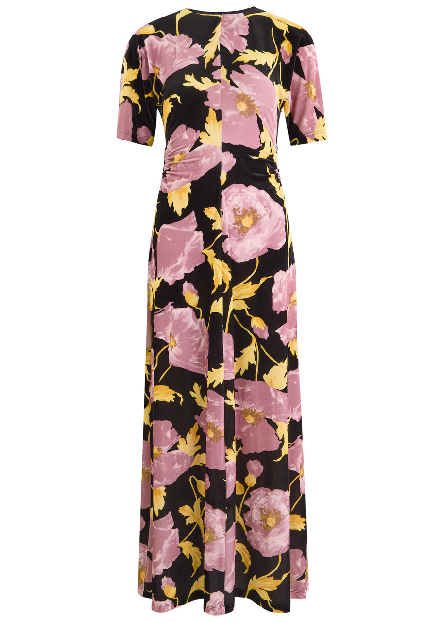 LA Double J Angelica Floral-print Velvet Midi Dress - Multicoloured
