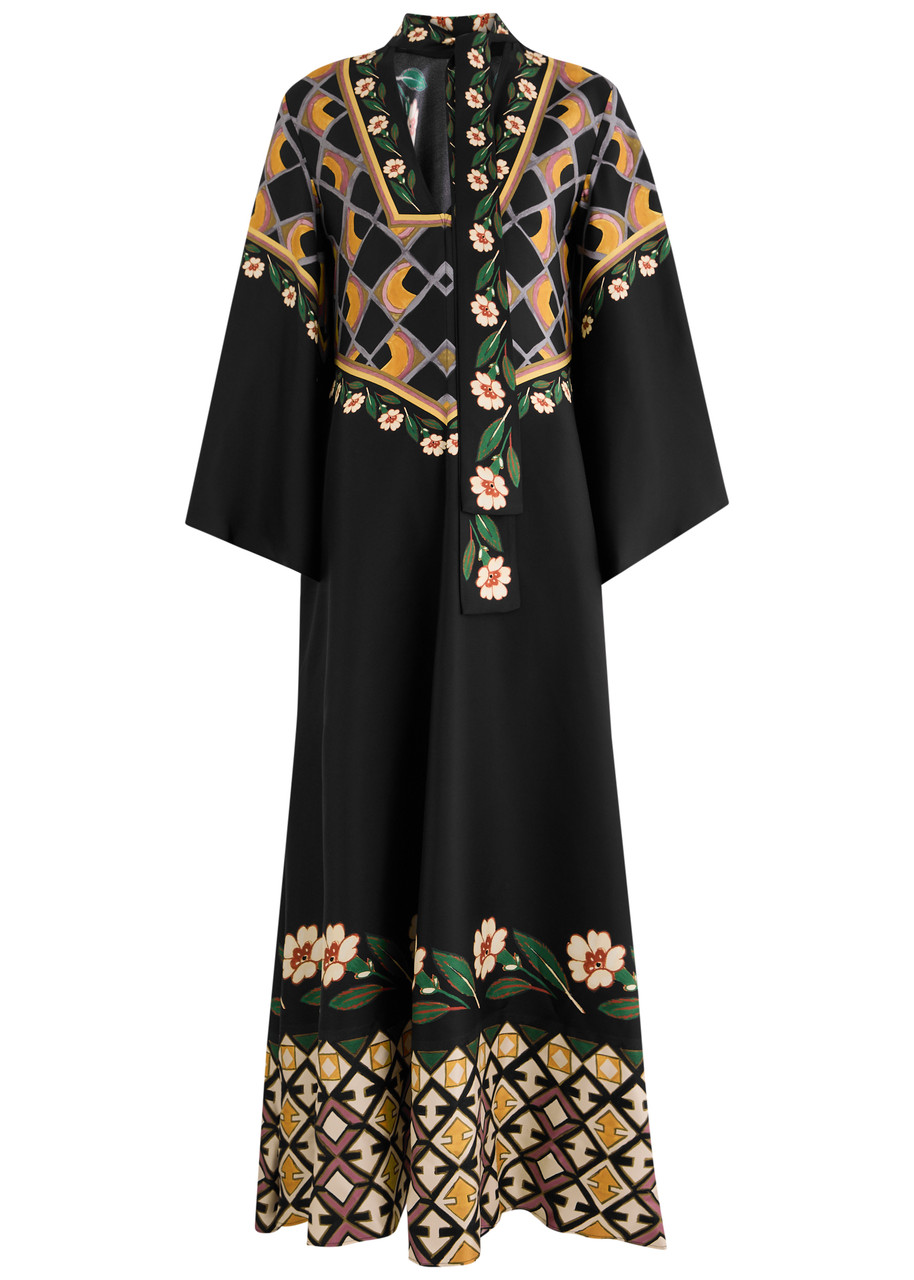 LA Double J Magnifico Printed Silk Twill Maxi Dress - Black - XL (UK16 /xl)