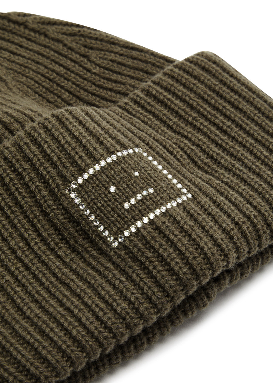 Acne Studios Pansy Embellished Wool Beanie In Khaki
