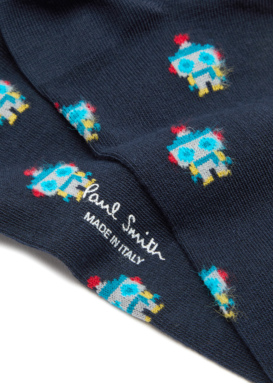 Paul Smith Yen Robot Cotton-blend Socks In Blue