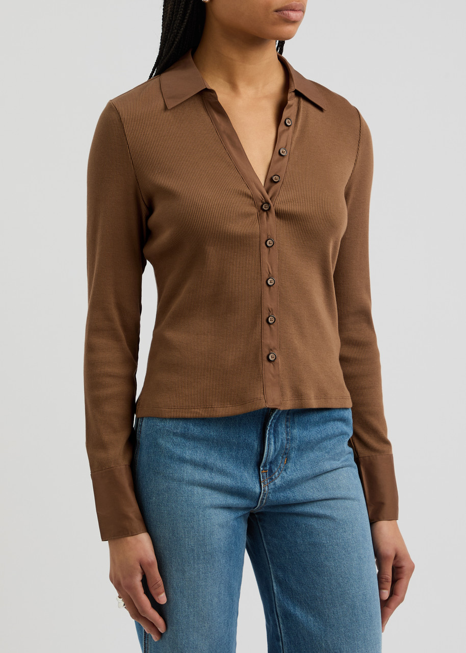 Veronica Beard Scottie Ribbed Stretch-cotton Top In Caramel