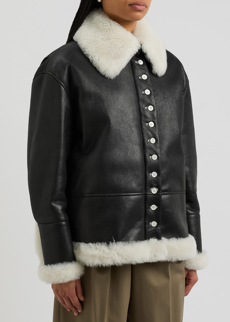 Loewe Womens Black & White Shearling Leather Jacket Uk8/s