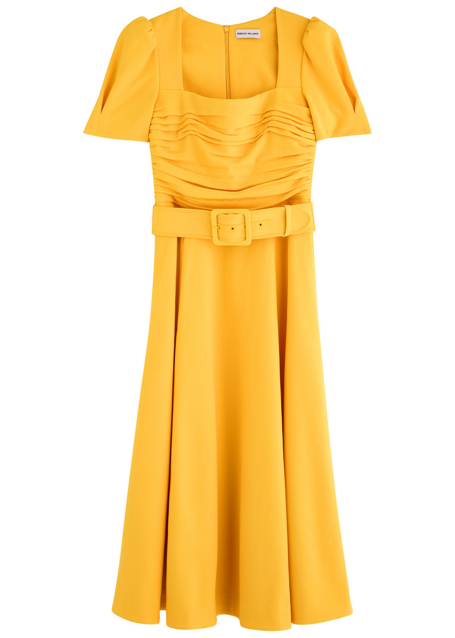 Rebecca Vallance Leona Belted Midi Dress - Yellow - 14 (UK14 / L)