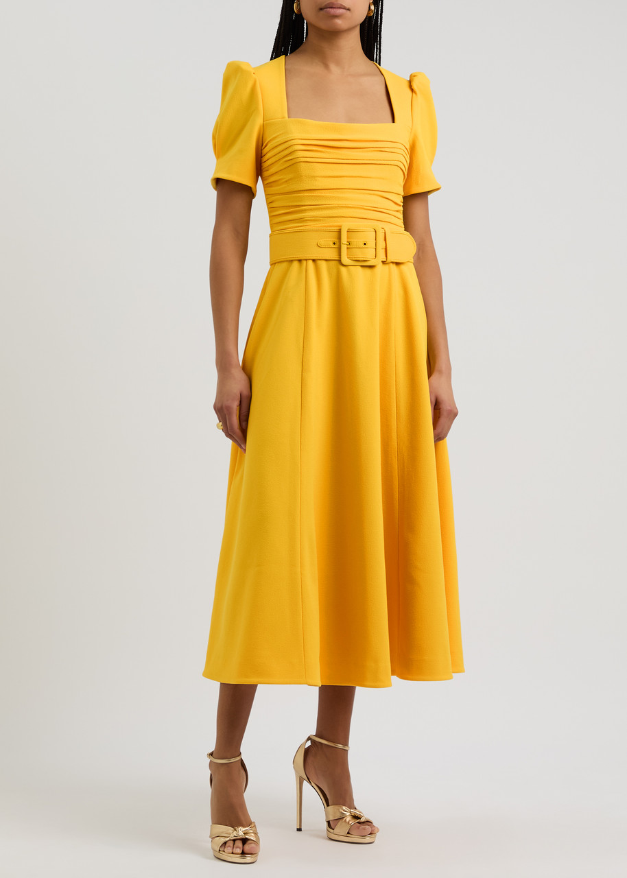 Rebecca Vallance Leona Short Sleeve Midi Dress In Yellow
