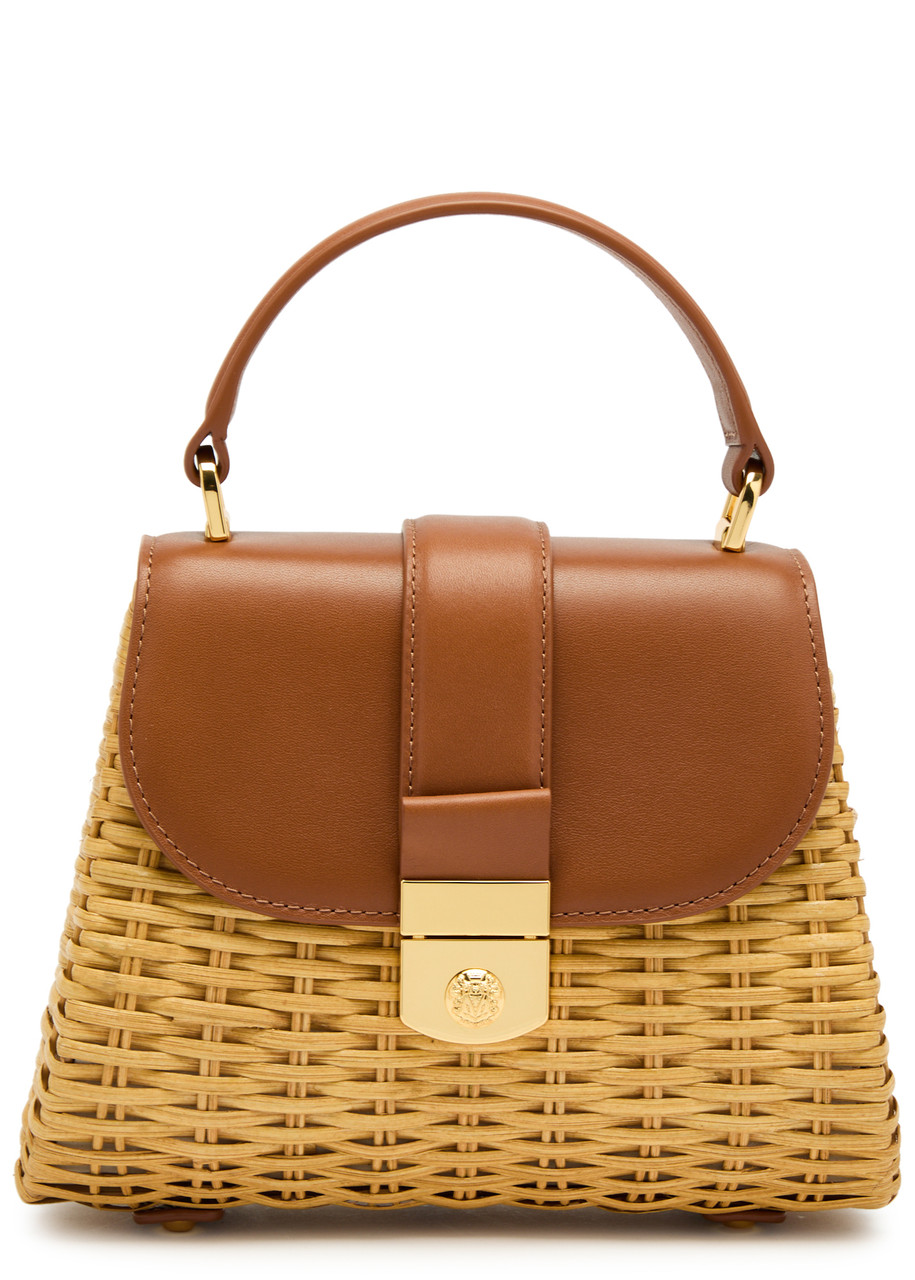 Veronica Beard Avenue Small Wicker and Leather top Handle bag - Brown - One Size
