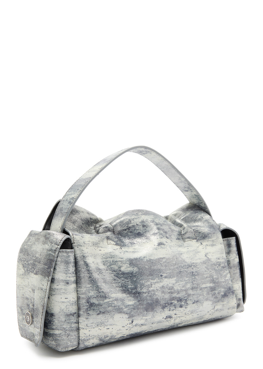 Acne Studios Multipocket Metallic-suede Top Handle Bag In Light Grey
