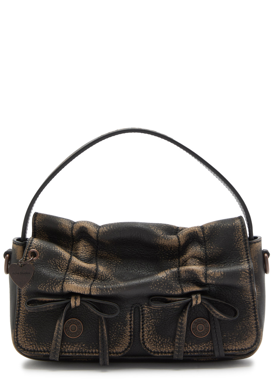 Acne Studios Mini Multipocket Faded Grained-leather Top Handle Bag In Dark Brown