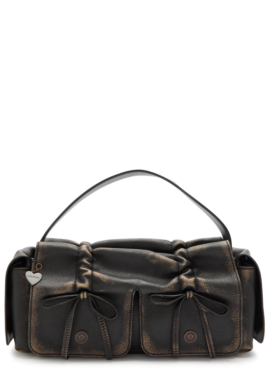 Acne Studios Multipocket Faded Grained-leather Top Handle Bag In Dark Brown