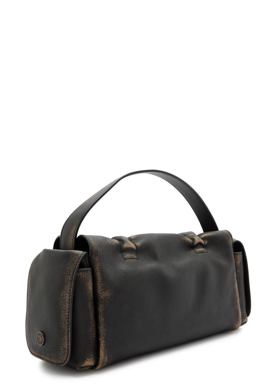 Acne Studios Multipocket Faded Grained-leather Top Handle Bag In Dark Brown