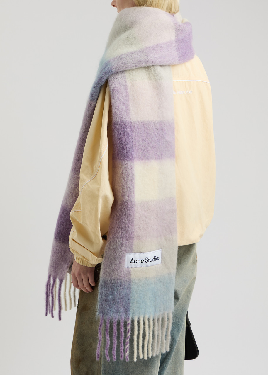 Acne Studios Logo-appliqué Checked Scarf In Lilac