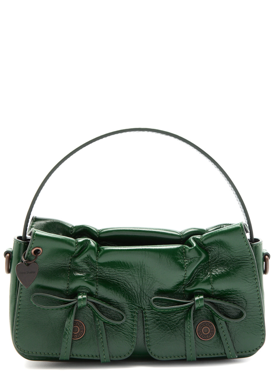 Acne Studios Mini Multipocket Leather Top Handle Bag In Dark Green