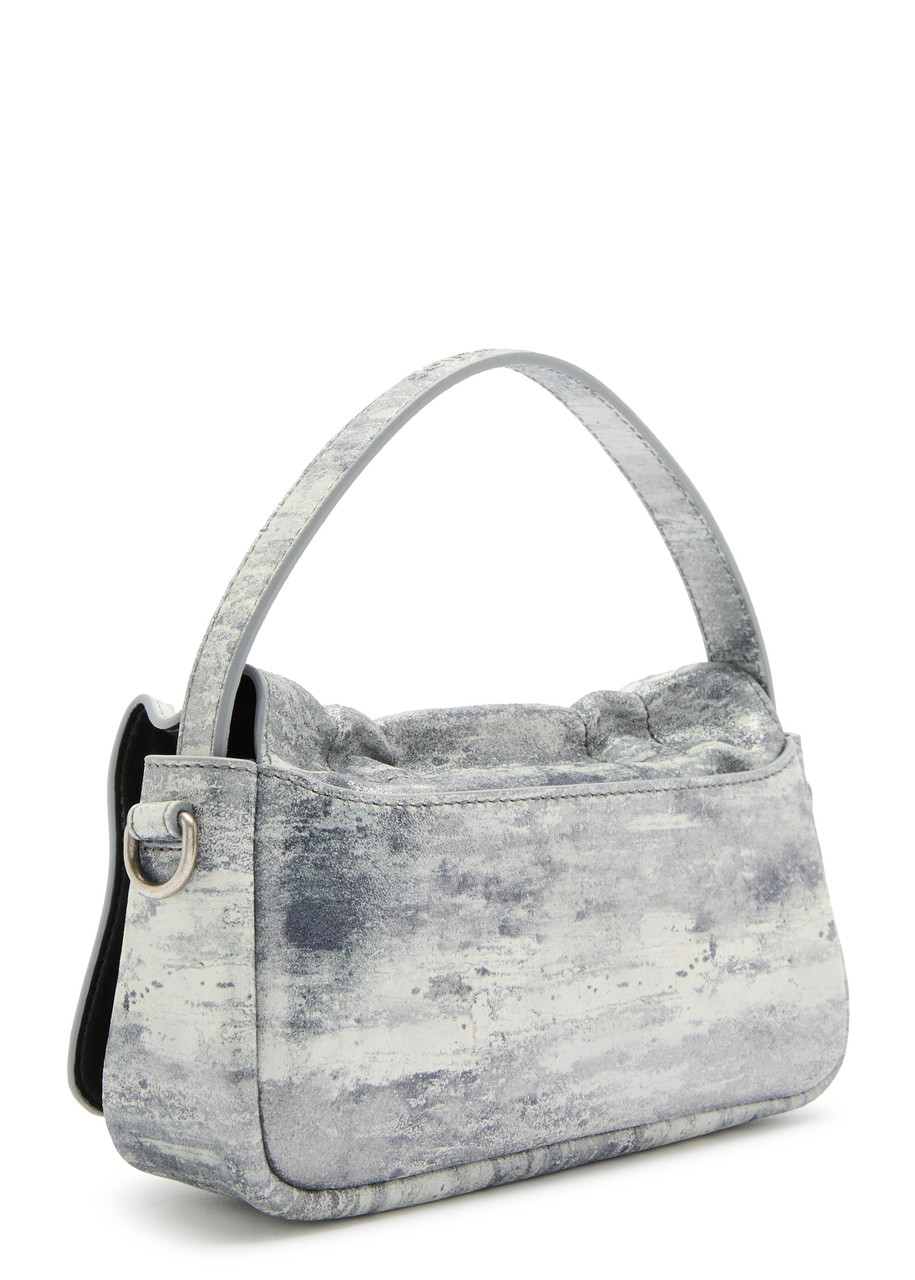 Acne Studios Mini Multipocket Metallic-suede Top Handle Bag In Light Grey
