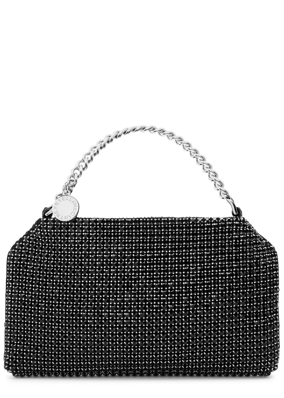 Stella Mccartney Falabella Crystal-embellished Satin Top Handle Bag In Black