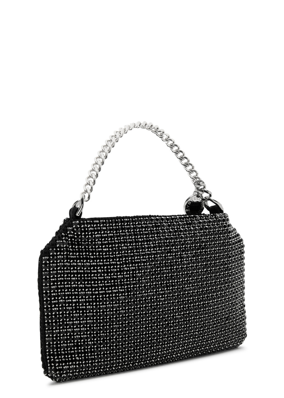 Stella Mccartney Falabella Crystal-embellished Satin Top Handle Bag In Black