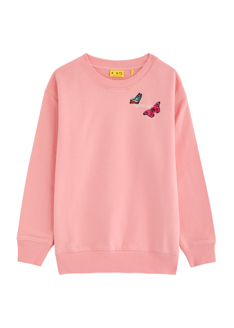 Off-white Kids Arrow Butterfly Printed Cotton Sweatshirt In Pink