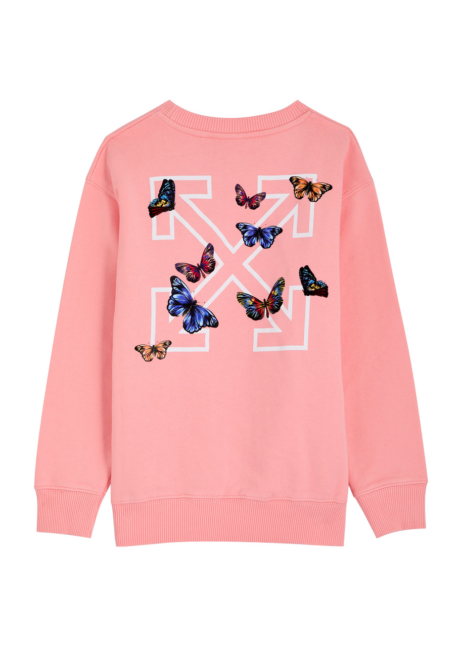Off-white Kids Arrow Butterfly Printed Cotton Sweatshirt In Pink