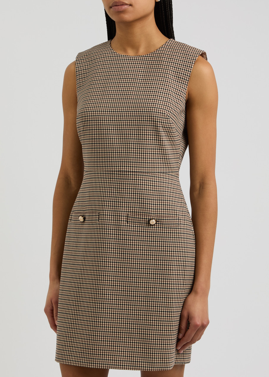 Veronica Beard Yumi Checked Wool-blend Shift Dress In Brown