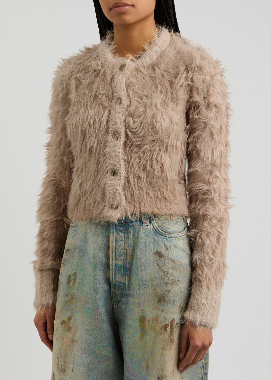 Acne Studios Kradi Textured Knitted Cardigan In Beige