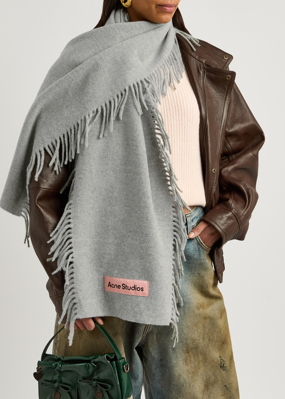 Acne Studios Canada Cancan Fringed Wool Scarf In Light Grey