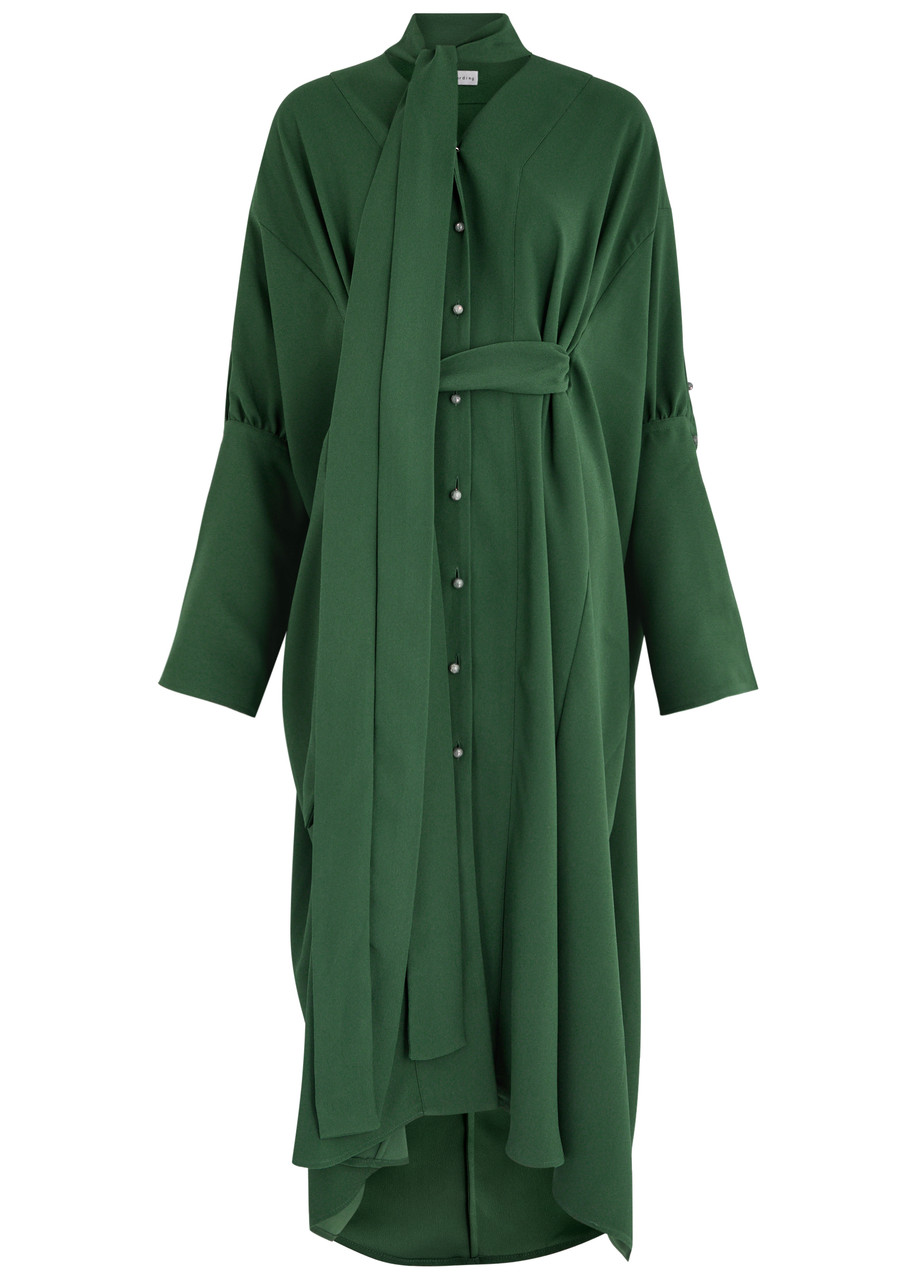 Palmer Harding Palmer//harding Emotive Oversized Belted Midi Dress In Dark Green