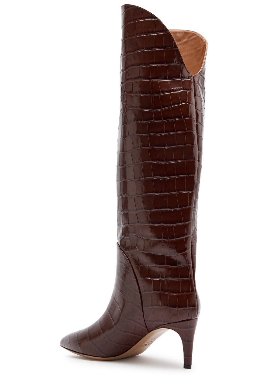 Paris Texas Gaia 60 Crocodile-effect Leather Knee-high Boots In Brown