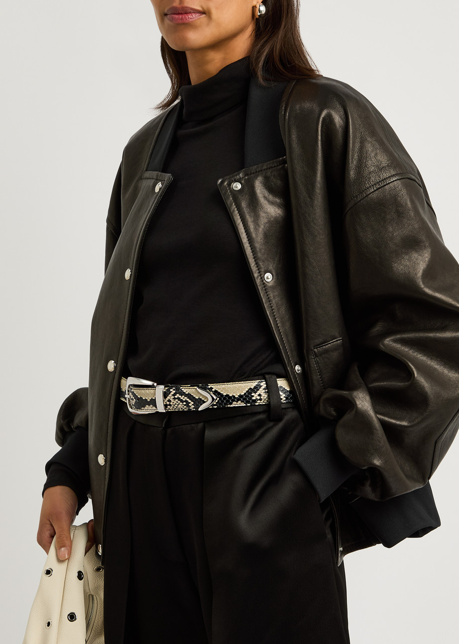 Khaite Benny Snake-effect Leather Belt In Beige