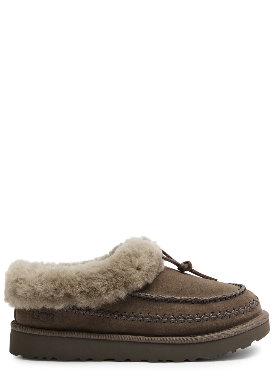 Shop Ugg Tasman Alpine Suede Flatform Slippers In Brown