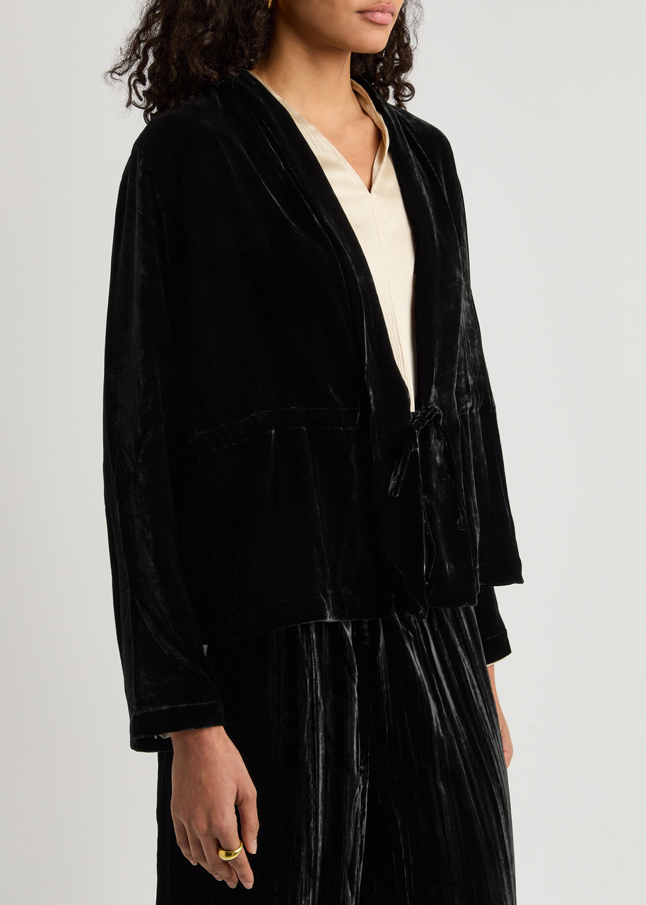 Eileen Fisher Velvet Tie-front Jacket In Black