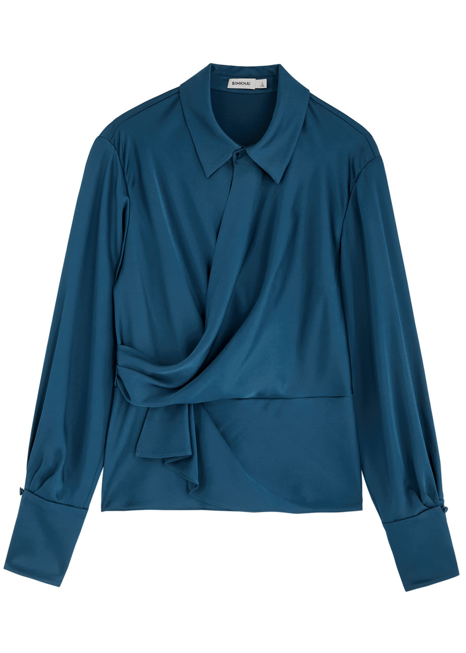 Jonathan Simkhai Valya Wrap-effect Satin Blouse - Blue - 4 (UK8 / S)